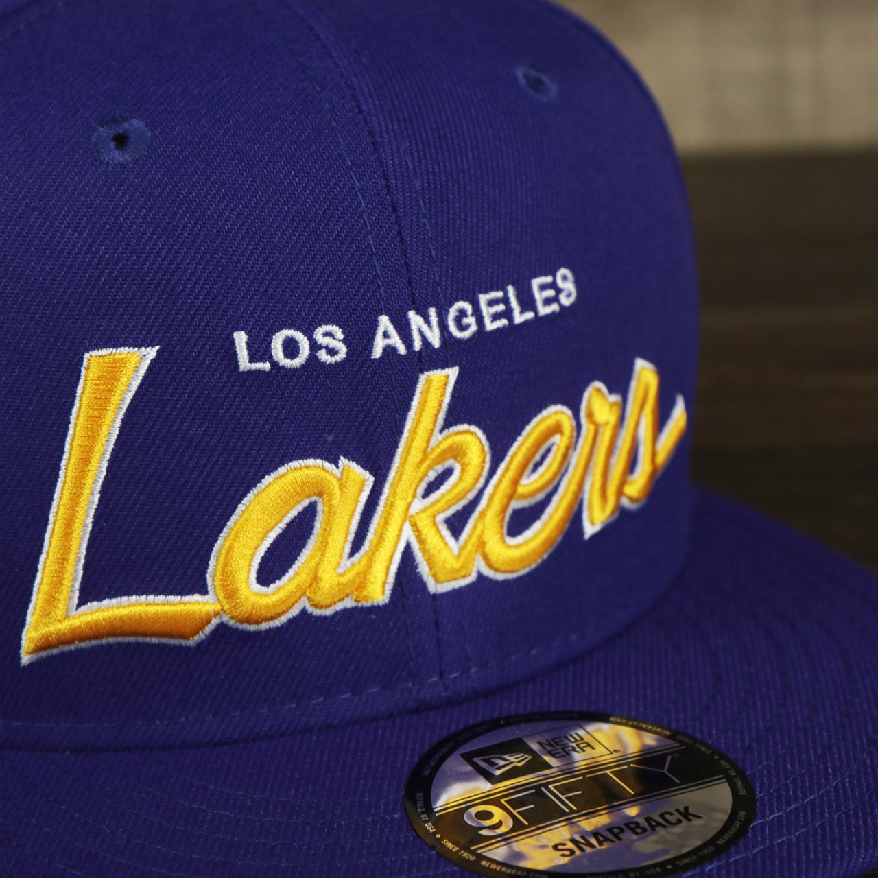 Los Angeles Lakers NBA Script Up Side Patch 9Fifty Snapback with Gray Undervisor | Purple OSFM