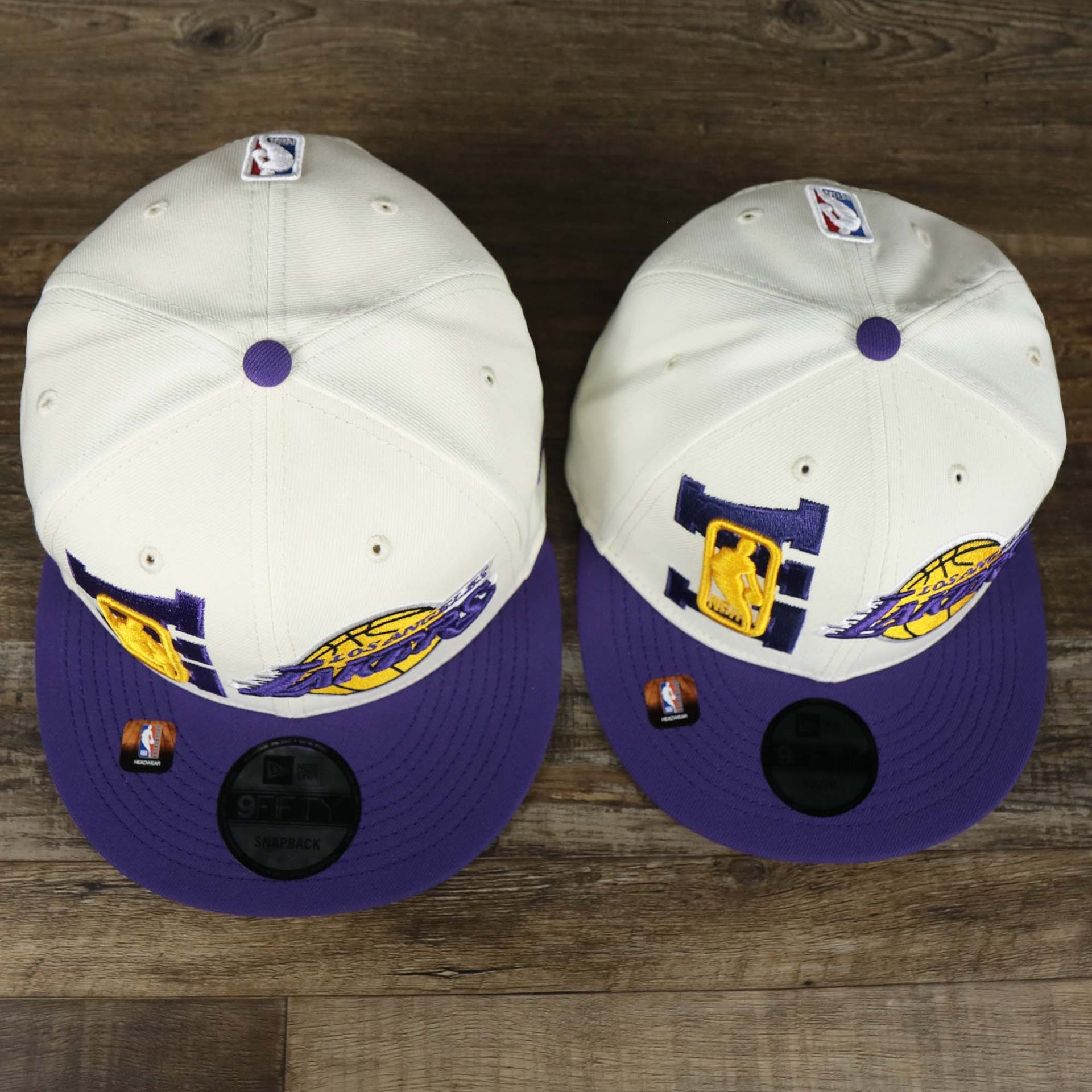 The Youth Los Angeles Lakers NBA 2022 Draft Gray Bottom 9Fifty Snapback | New Era Cream/Purple with the Adult Version