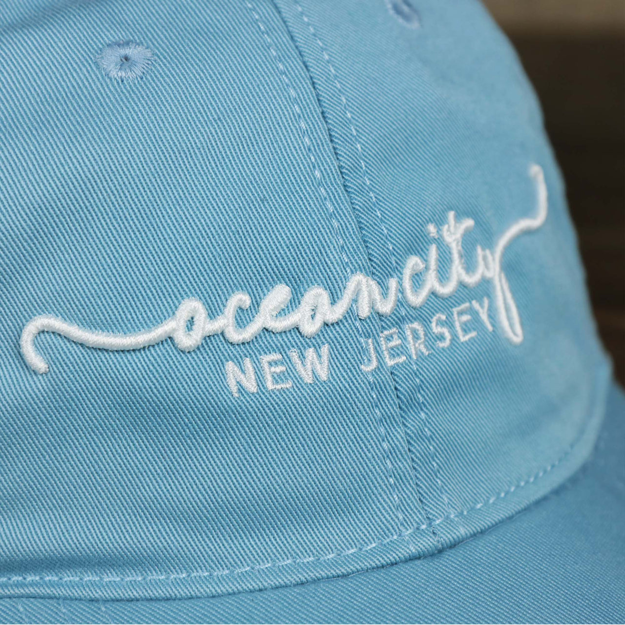 Ocean City New Jersey Script Dad Hat | League Legacy Light Blue