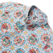 A close up of the Grateful Dead Authentic Hawaiian Bear and Terrapin Print Polo Shirt | Tie Dye White
