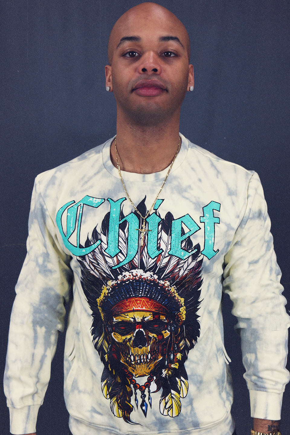 The Men's Chieftain Skull Hype Beast Streetwear Sequin Graphic Crewneck Sweatshirt