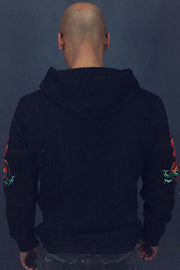 The backside of the Men's GodSpeed Hype Beast Streetwear Sequin Graphic Pullover Hoodie | Black 
