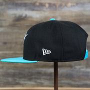 The wearer's left of the Cooperstown Florida Marlins MLB Side Font Green Bottom 9Fifty Snapback Cap | Black Snap Cap