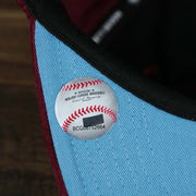 The MLB sticker on the Corduroy Philadelphia Phillies Cooperstown Snapback | 47 Brand Dark Maroon