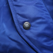 The Custom Metal Button With New Era Wordmark on the New York Mets MLB Patch Alpha Industries Reversible Bomber Jacket With Camo Liner | Royal Blue Bomber Jacket