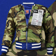 The front of the Camo Liner on the New York Mets MLB Patch Alpha Industries Reversible Bomber Jacket With Camo Liner | Royal Blue Bomber Jacket