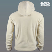 The backside of the Jacks And Jones Originals Embossed Fleece Moonbeam Pullover Hoodie | Cream Pullover Hoodie