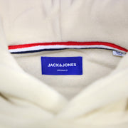 The Jack And Jones Tag on the Jacks And Jones Originals Embossed Fleece Moonbeam Pullover Hoodie | Cream Pullover Hoodie