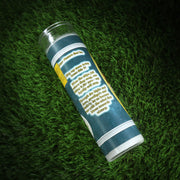 The backside of the Philadelphia Football Game Day Juju Unscented Prayer Candle