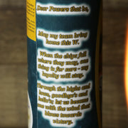 The prayers on the Philadelphia Football Game Day Juju Unscented Prayer Candle