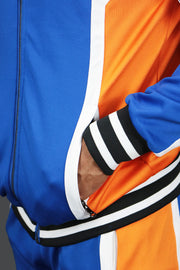 A close up of the zipper pocket on the NYC Basketball Varsity Athletic Track Jacket Jordan Craig