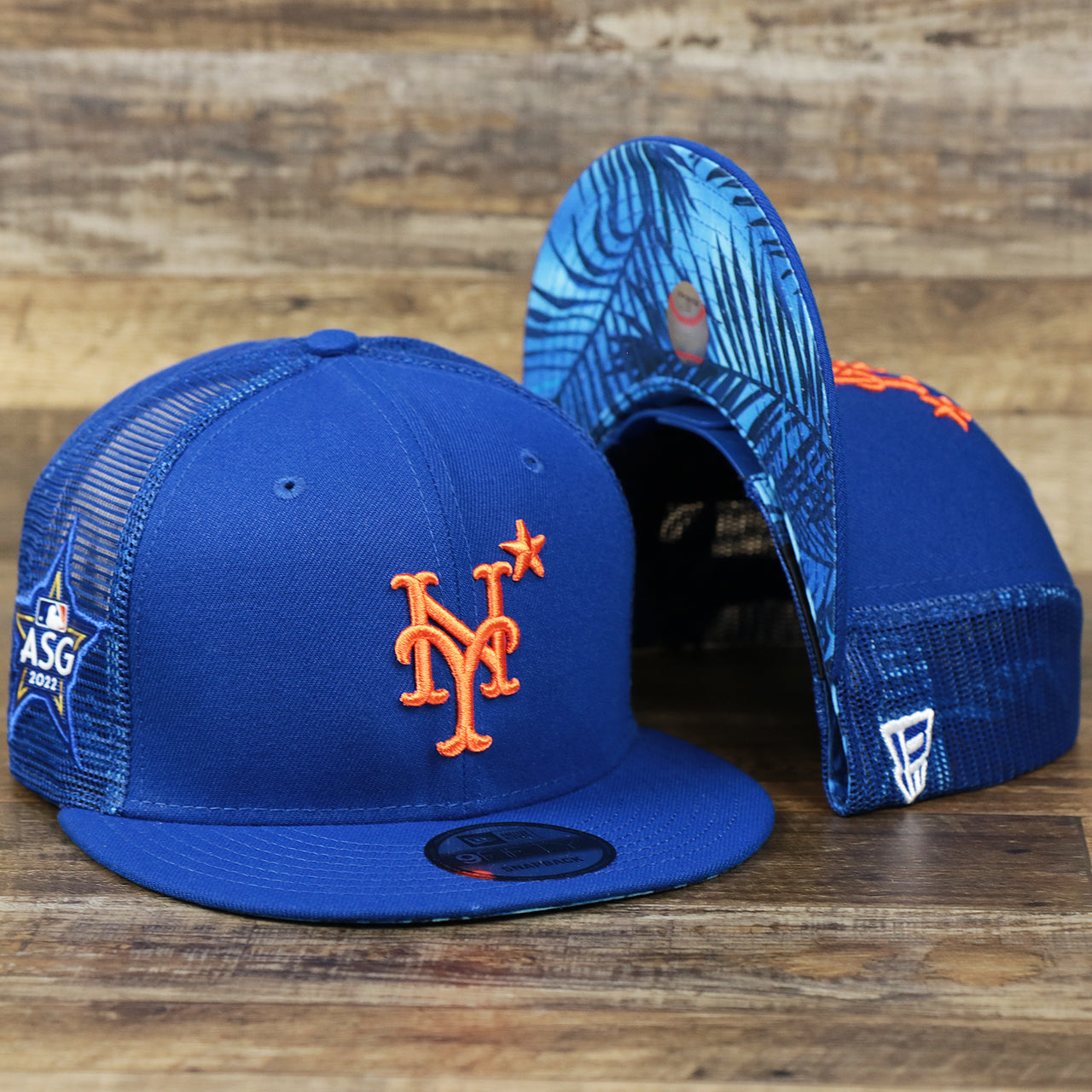 The New York Mets Metallic All Star Game MLB 2022 Side Patch 9Fifty Mesh Snapback | ASG 2022 Royal Blue Trucker Hat