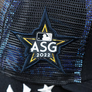 The ASG 2022 Side Patch on the New York Yankees Metallic All Star Game MLB 2022 Side Patch 9Fifty Mesh Snapback | ASG 2022 Navy Blue Trucker Hat