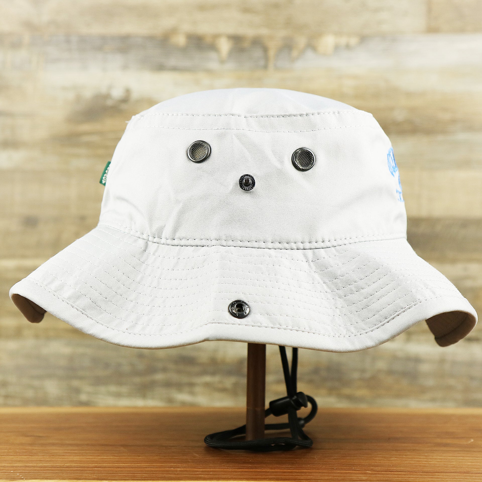 The wearer's right on the Ocean City New Jersey Wordmark Since 1897 Bucket Hat | Shark Grey Bucket Hat