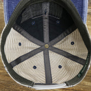 The inside of the OCNJ 1879 Ocean City New Jersey Wave Denim Inspired Trucker Hat | Navy And Khaki Mesh Trucker Hat