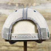 The backside of the OCNJ 1879 Ocean City New Jersey Wave Denim Inspired Trucker Hat | Navy And Khaki Mesh Trucker Hat