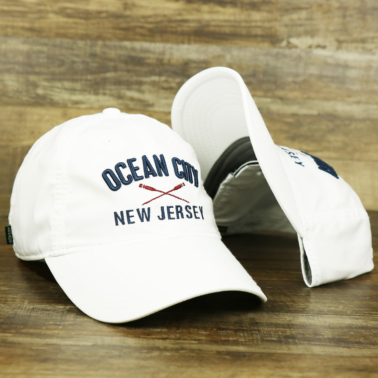 The Ocean City New Jersey Wordmark Crossed Oars Logo Dad Hat | White Dad Hat