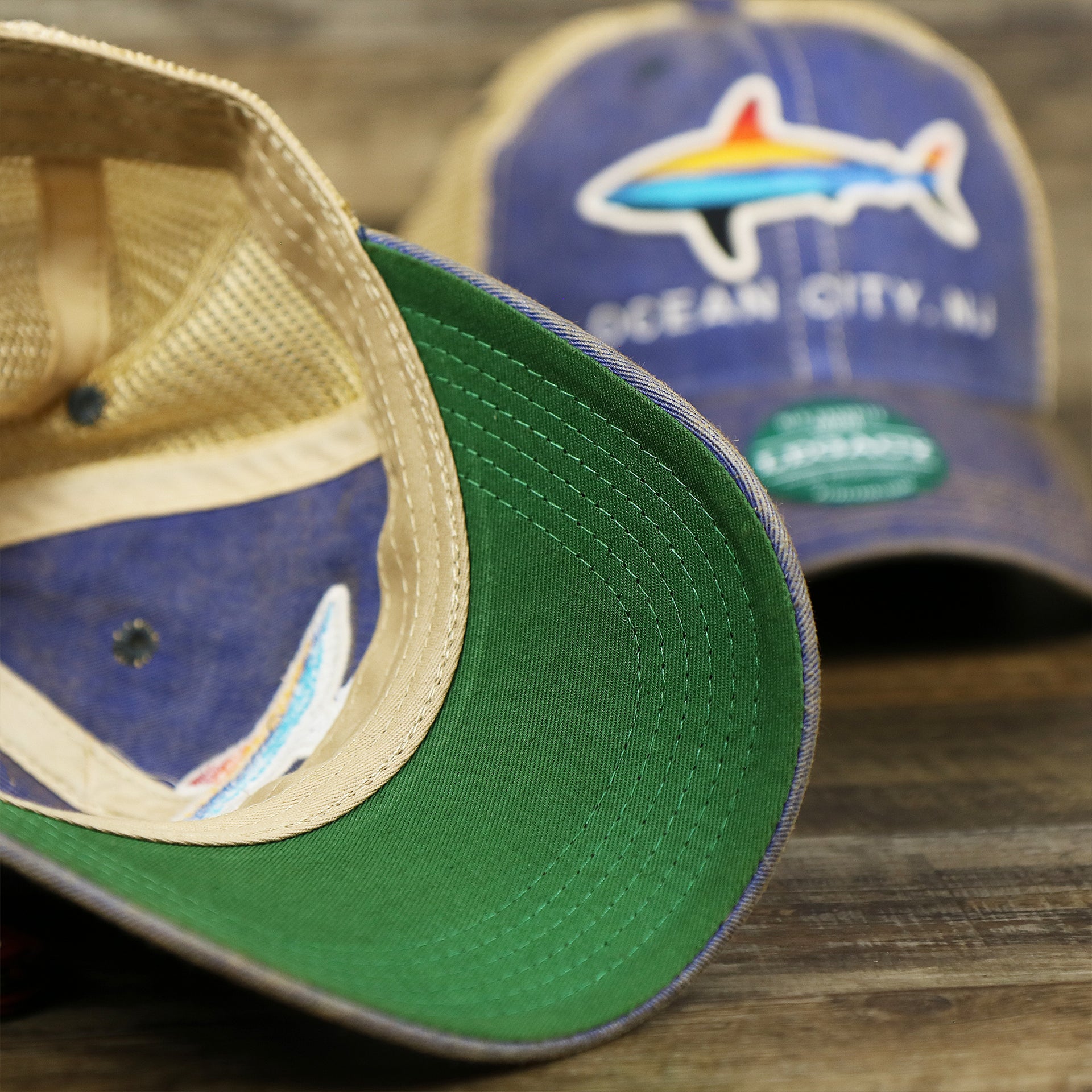The undervisor on the Ocean City Horizon Shark Vintage Mesh Back Worn Colorway Trucker Hat | Blue Trucker Hat