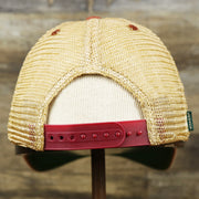 The backside of the Ocean City Horizon Shark Vintage Mesh Back Worn Colorway Trucker Hat | Cardinal Trucker Hat