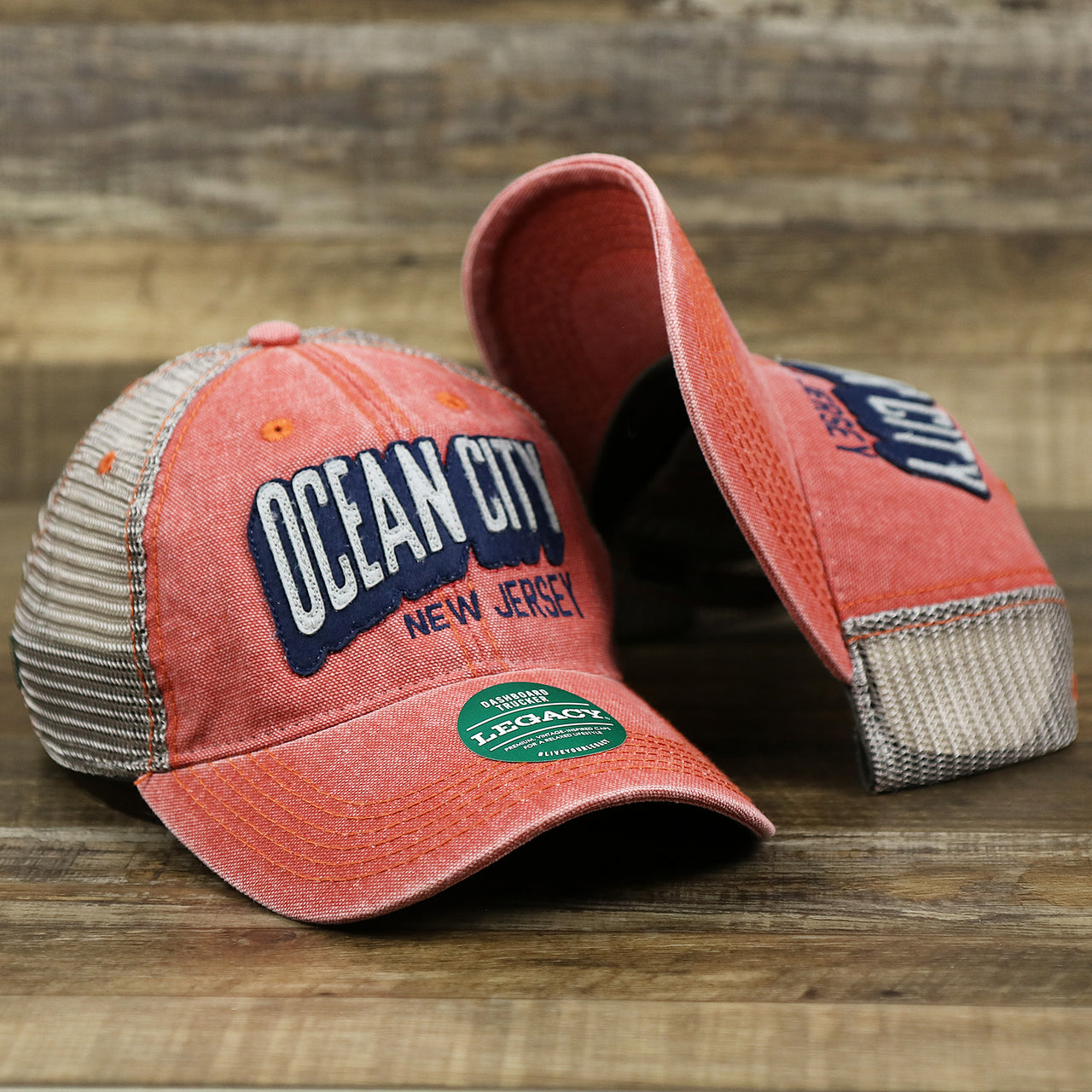 The OCNJ Block Ocean City Wordmark Mesh Trucker Hat | Nantucket Red Trucker Hat