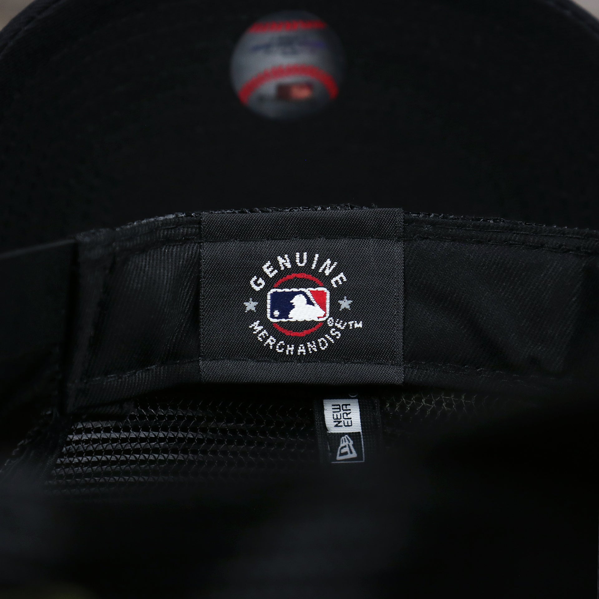 The MLB Merchandise on the Philadelphia Phillies Alpha Industries Flying A Mesh Print 9Forty Trucker Hat With Flight Tag | Black Trucker Hat
