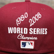 The World Series Champions Embroidery on the Cooperstown Philadelphia Phillies Crown Champions Gray Bottom World Championship Wins Embroidered Fitted Cap | Maroon 59Fifty Cap