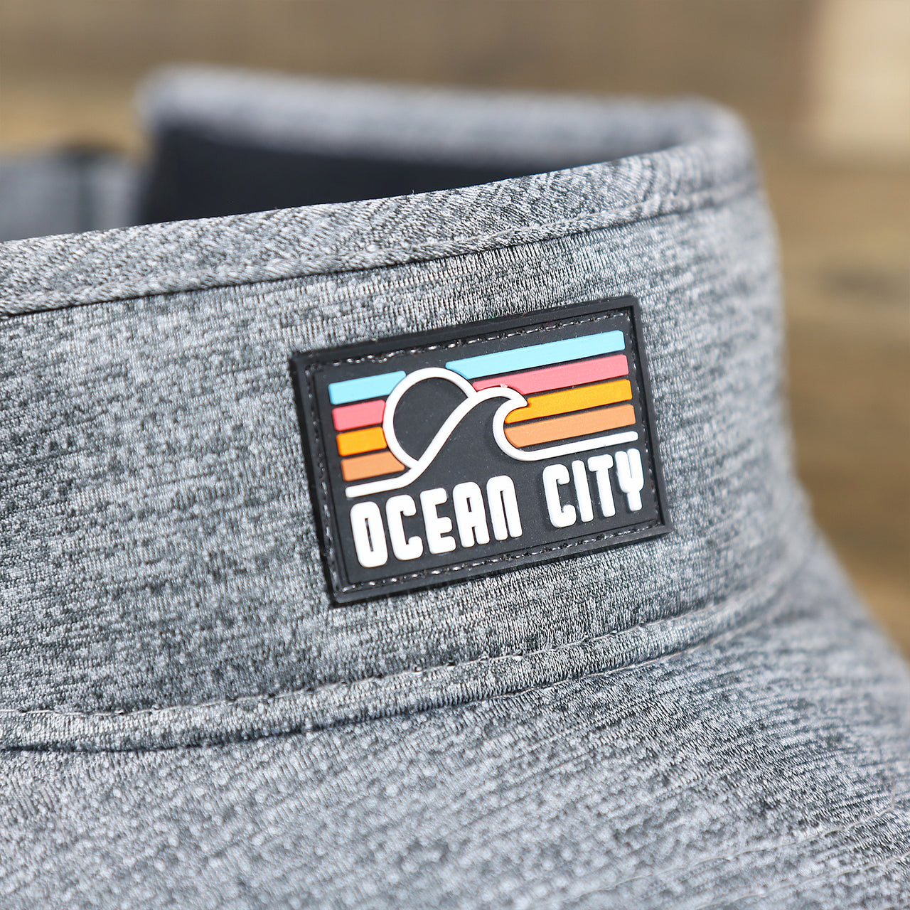 The Ocean City Rubber Patch on the New Jersey High Point PVC Ocean City Rubber Patch Cool Fit Adjustable Visor | Graphite Gray Visor
