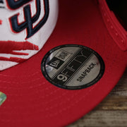 The 9Fifty Sticker on the San Diego Padres 2022 4th of July Stars And Stripes 9Fifty | New Era Navy OSFM