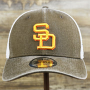 The front of the Cooperstown San Diego Padres 1980s Logo Worn Colorway Mesh Back 9Forty Dad Hat | Brown 9Forty Hat