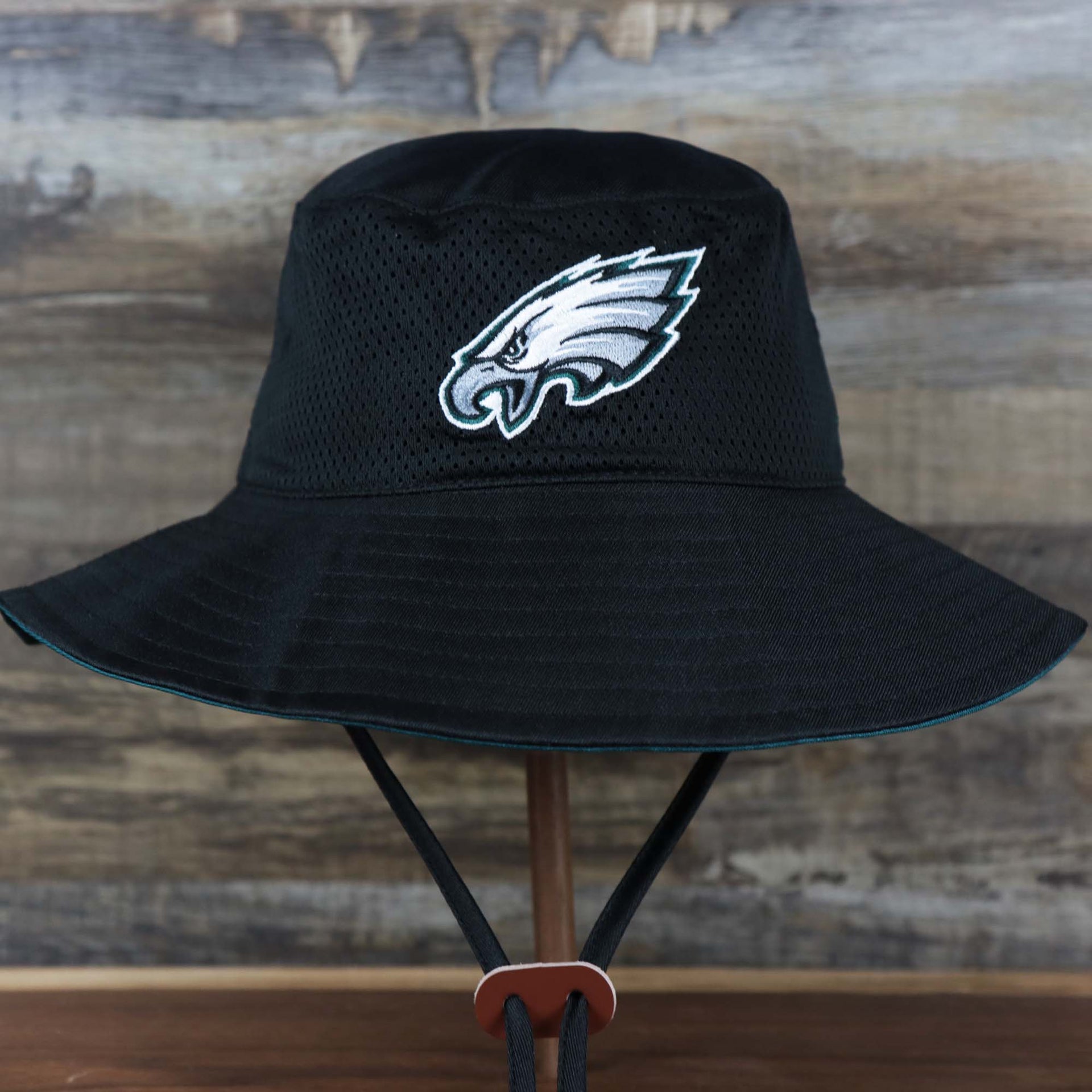 The front of the Philadelphia Eagles Panama Pail Bucket Hat | 47 Brand, Black