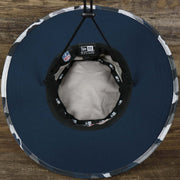 The undervisor on the New England Patriots NFL Summer Training Camp 2022 Camo Bucket Hat | Navy Bucket Hat