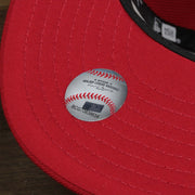 The MLB Sticker on the Philadelphia Phillies 2022 4th of July Stars And Stripes 9Fifty | New Era Red OSFM