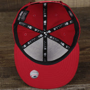 The underside of the Philadelphia Phillies 2022 4th of July Stars And Stripes 9Fifty | New Era Red OSFM