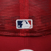 The MLB Batterman Logo on the Philadelphia Phillies Metallic All Star Game MLB 2022 Side Patch 59Fifty Mesh Fitted Cap | ASG 2022 Red 59Fifty Cap
