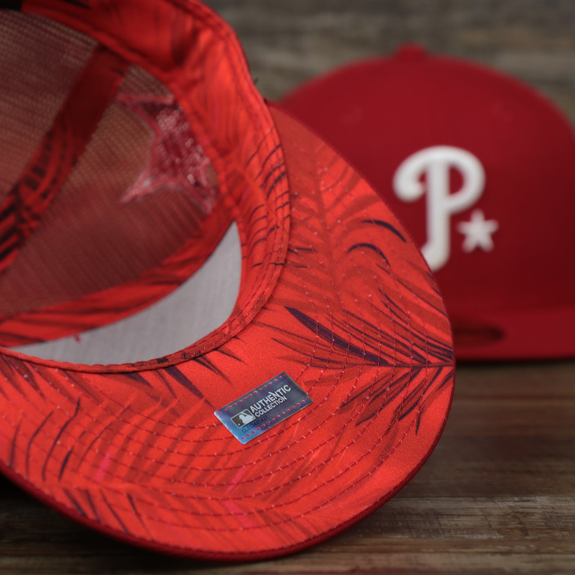 The undervisor on the Philadelphia Phillies Metallic All Star Game MLB 2022 Side Patch 59Fifty Mesh Fitted Cap | ASG 2022 Red 59Fifty Cap