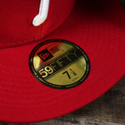 The 59Fifty Sticker on the Philadelphia Phillies Alpha Industries Side Patch Army Green Undervisor 59FIfty Fitted Cap With Hangtag | Red 59FIfty Cap