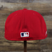 The backside of the Philadelphia Phillies Alpha Industries Side Patch Army Green Undervisor 59FIfty Fitted Cap With Hangtag | Red 59FIfty Cap