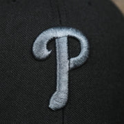 Phillies Logo on the Philadelphia Phillies Gray Logo Gray Bottom Wool Dad Hat | Black Wool Dad Hat