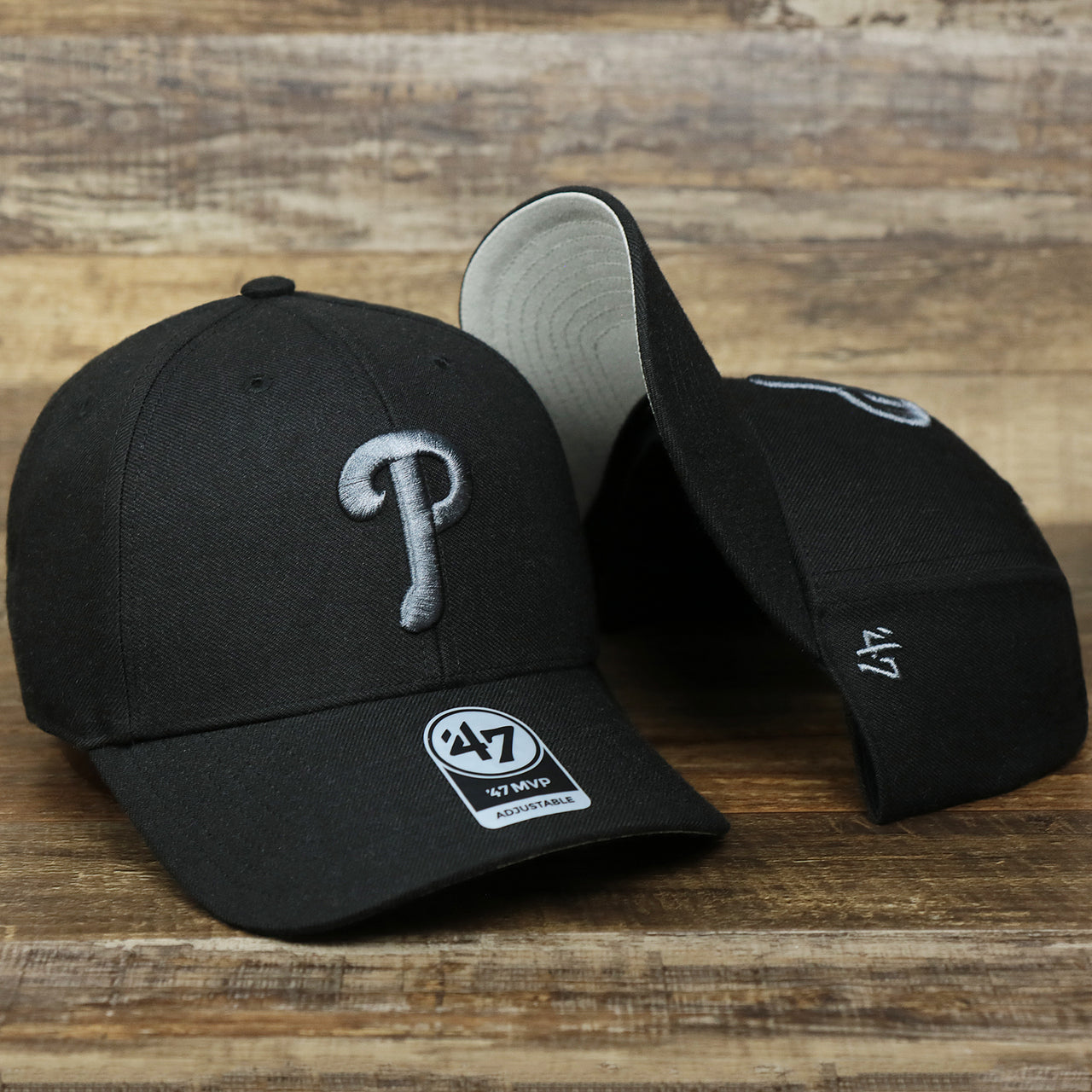 The Philadelphia Phillies Gray Logo Gray Bottom Wool Dad Hat | Black Wool Dad Hat