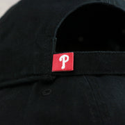 The Red Phillies Tag on the Cooperstown Philadelphia Phillies Vintage White Logo Dad Hat | Black Dad Hat
