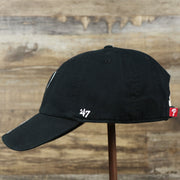 The wearer's left on the Cooperstown Philadelphia Phillies Vintage White Logo Dad Hat | Black Dad Hat