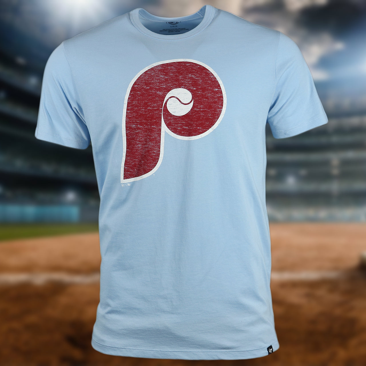 Philadelphia Phillies Distressed Cooperstown Logo Gulf Blue Premium Franklin T-Shirt