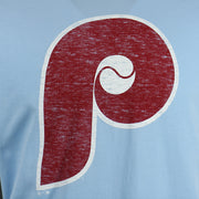 phillies logo on the Philadelphia Phillies Distressed Cooperstown Logo Gulf Blue Premium Franklin T-Shirt