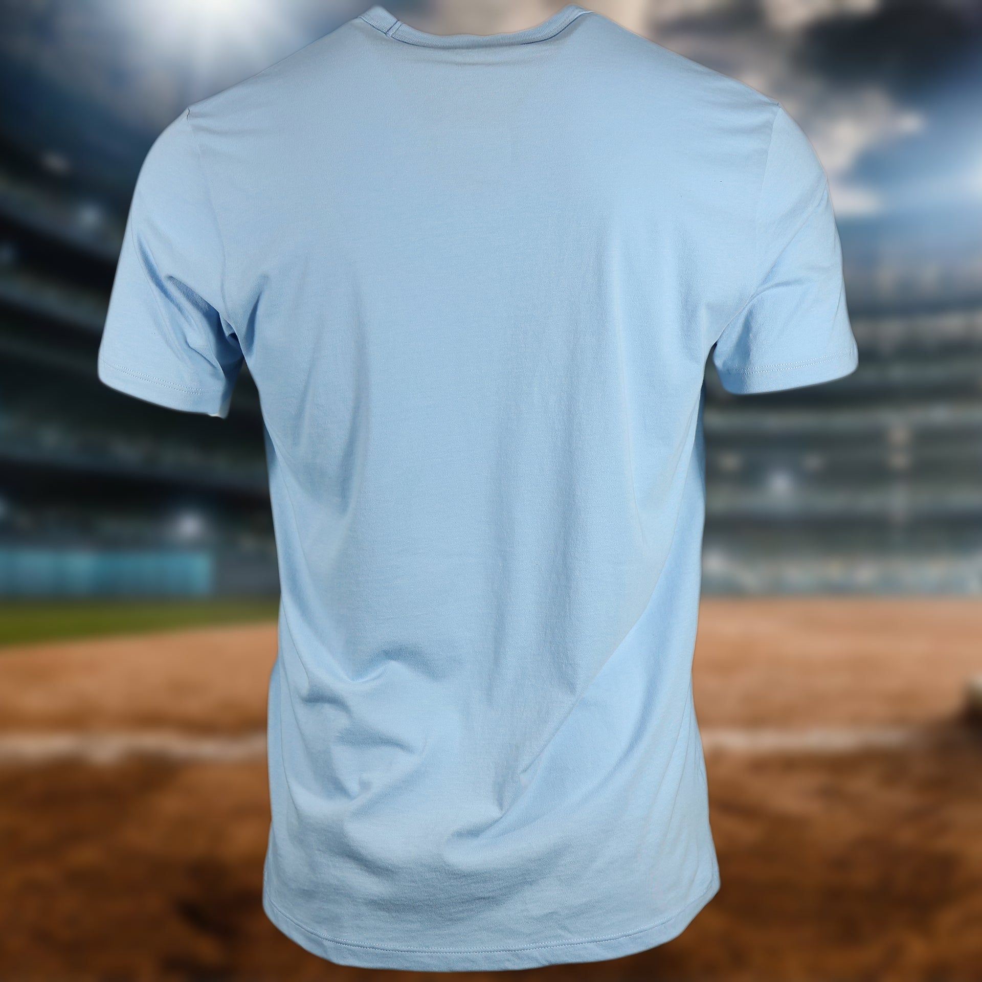 back side of the Philadelphia Phillies Distressed Cooperstown Logo Gulf Blue Premium Franklin T-Shirt