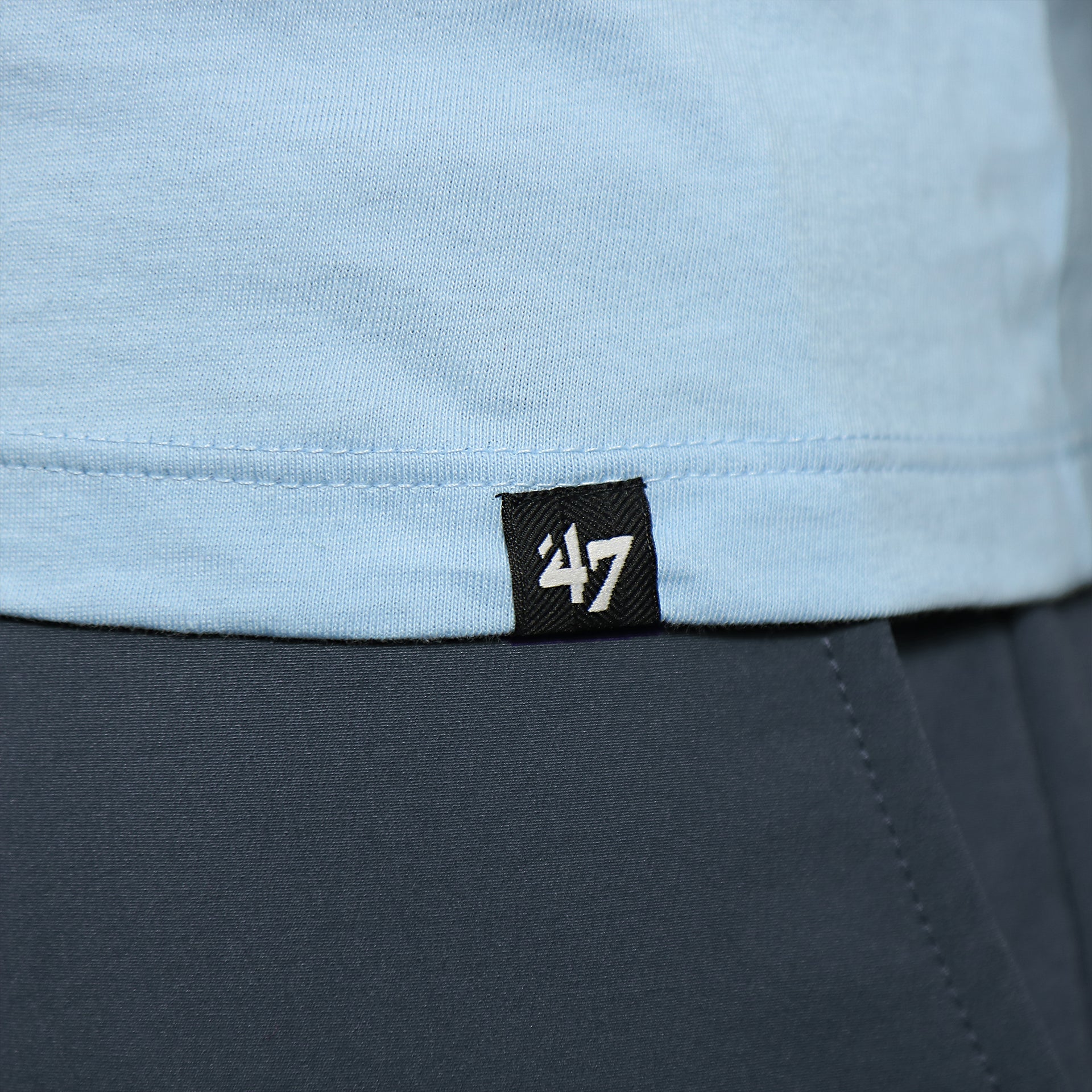 47 brand label on the Philadelphia Phillies Distressed Cooperstown Logo Gulf Blue Premium Franklin T-Shirt