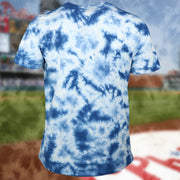 back side of the Philadelphia Phillies Current Phillies Wordmark Tie-Dye MLB T-Shirt | Columbia Blue Tie-Dye Tshirt