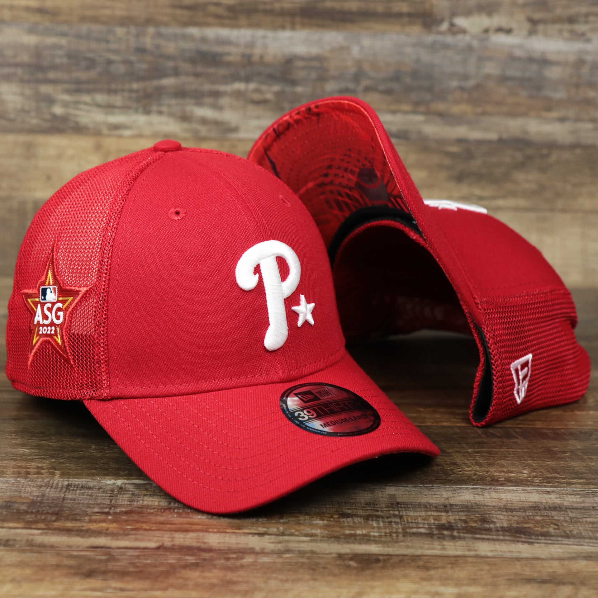 The Philadelphia Phillies Metallic All Star Game MLB 2022 Side Patch 39Thirty Mesh FlexFit Cap | ASG 2022 Red 39Thirty Cap