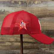 The wearer's right on the Philadelphia Phillies Metallic All Star Game MLB 2022 Side Patch 39Thirty Mesh FlexFit Cap | ASG 2022 Red 39Thirty Cap