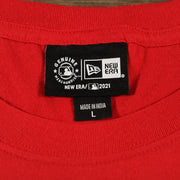 new era label on the Philadelphia Phillies State Flower Shirt | New Era Red