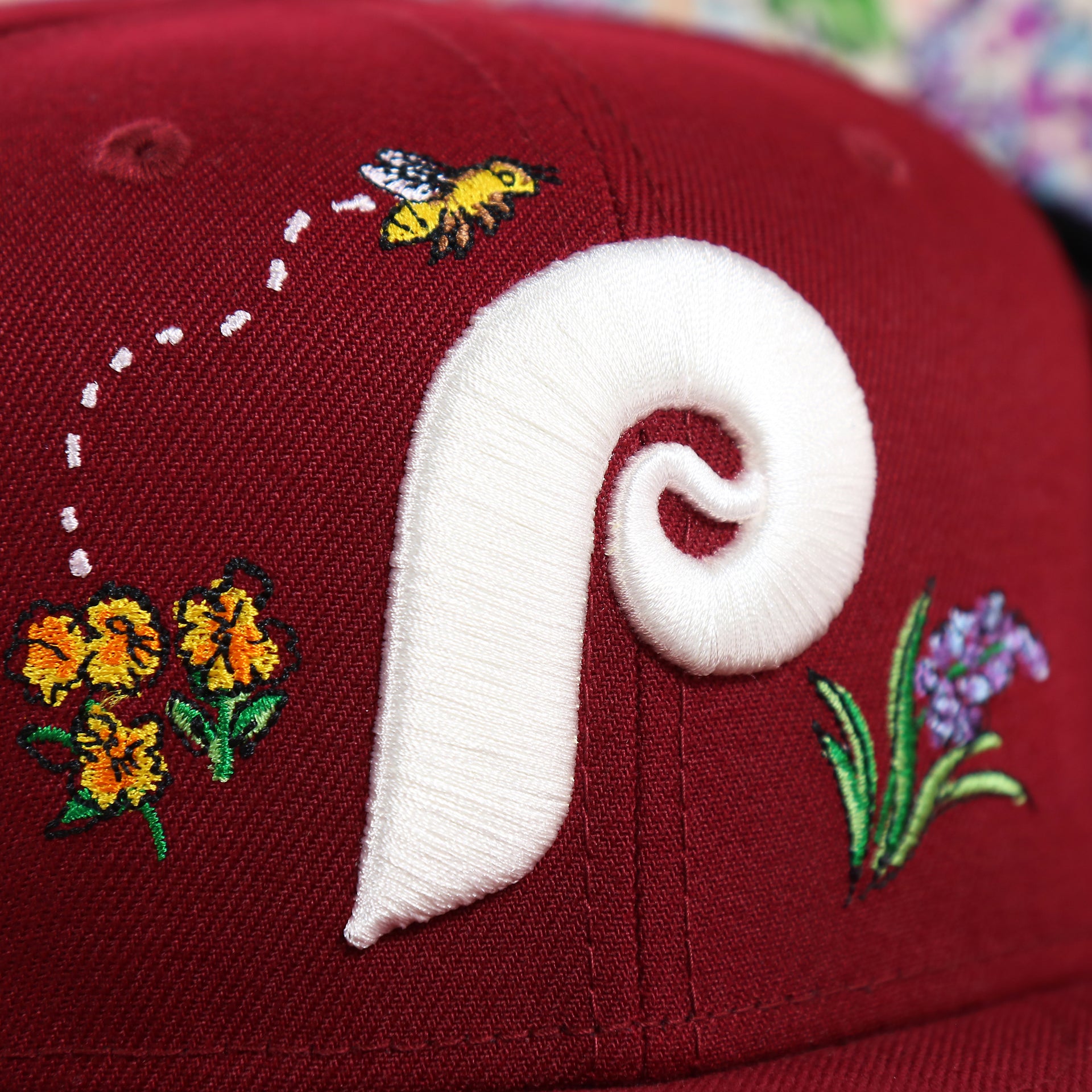 Cooperstown Philadelphia Phillies Floral Print Undervisor Spring Embroidery 59Fifty Fitted Cap | Maroon 59Fifty Cap